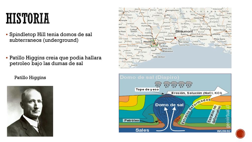 Historia Spindletop Hill tenia domos de sal subterraneos (underground)