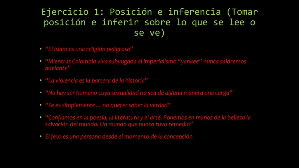 Ejercicio 1: Posición e inferencia (Tomar posición e inferir sobre lo que se lee o se ve)