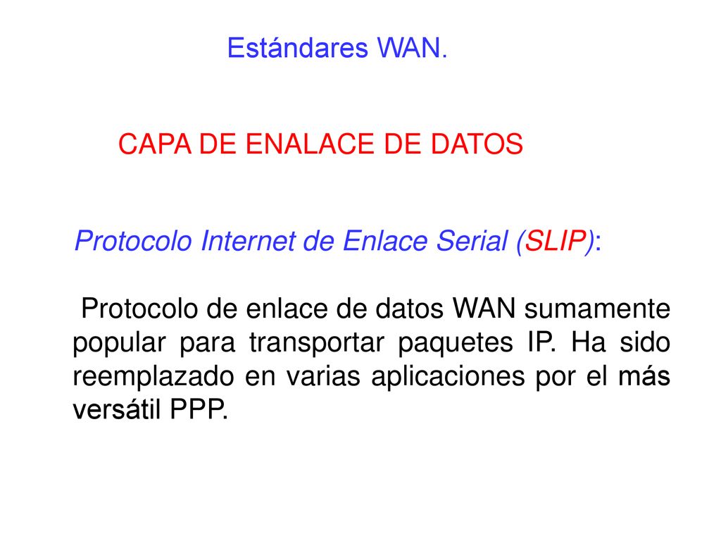 Estándares WAN. CAPA DE ENALACE DE DATOS. Protocolo Internet de Enlace Serial (SLIP):
