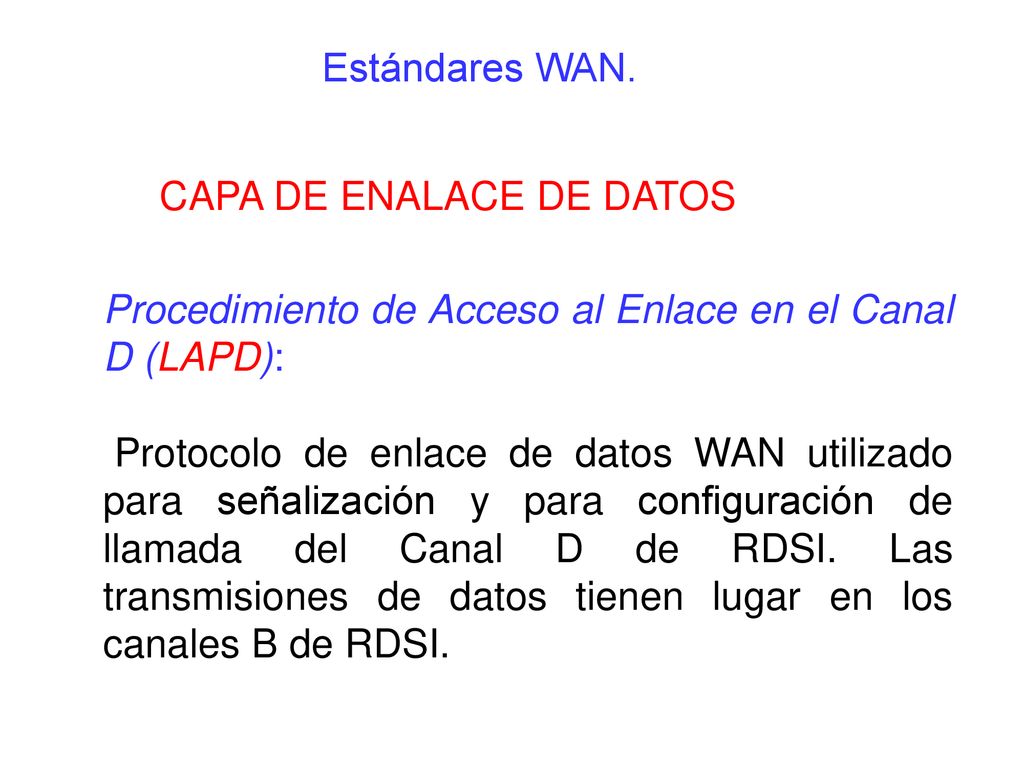 Estándares WAN. CAPA DE ENALACE DE DATOS. Procedimiento de Acceso al Enlace en el Canal D (LAPD):