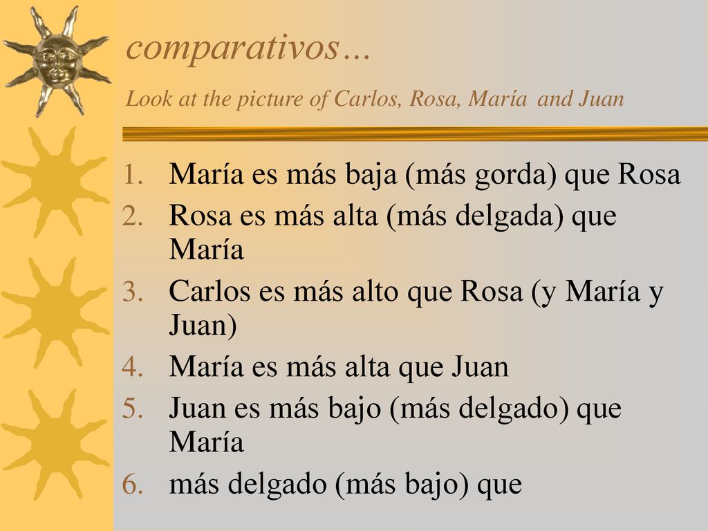 comparativos… Look at the picture of Carlos, Rosa, María and Juan