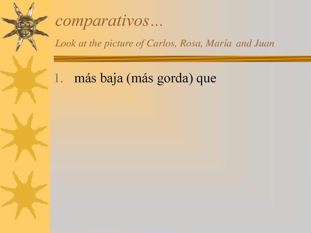 comparativos… Look at the picture of Carlos, Rosa, María and Juan
