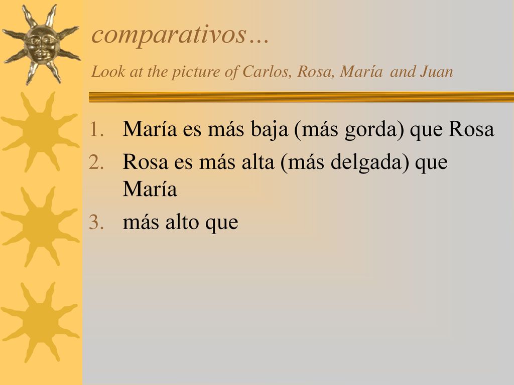 comparativos… Look at the picture of Carlos, Rosa, María and Juan