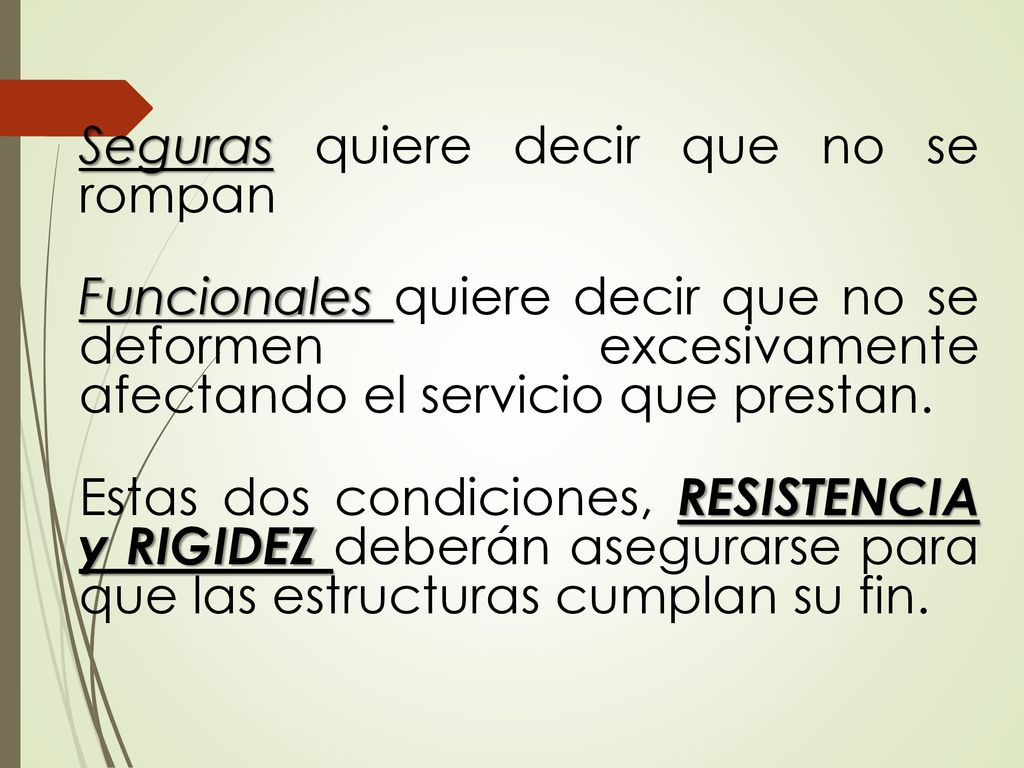 Seguras quiere decir que no se rompan Funcionales quiere decir que no se deformen excesivamente afectando el servicio que prestan.