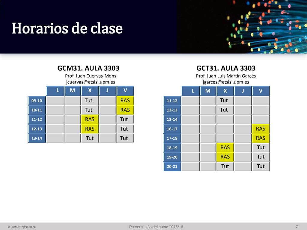 Horarios de clase GCM31. AULA 3303 GCT31. AULA 3303 L M X J V Tut RAS