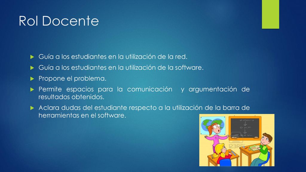 Rol Docente Guía a los estudiantes en la utilización de la red.
