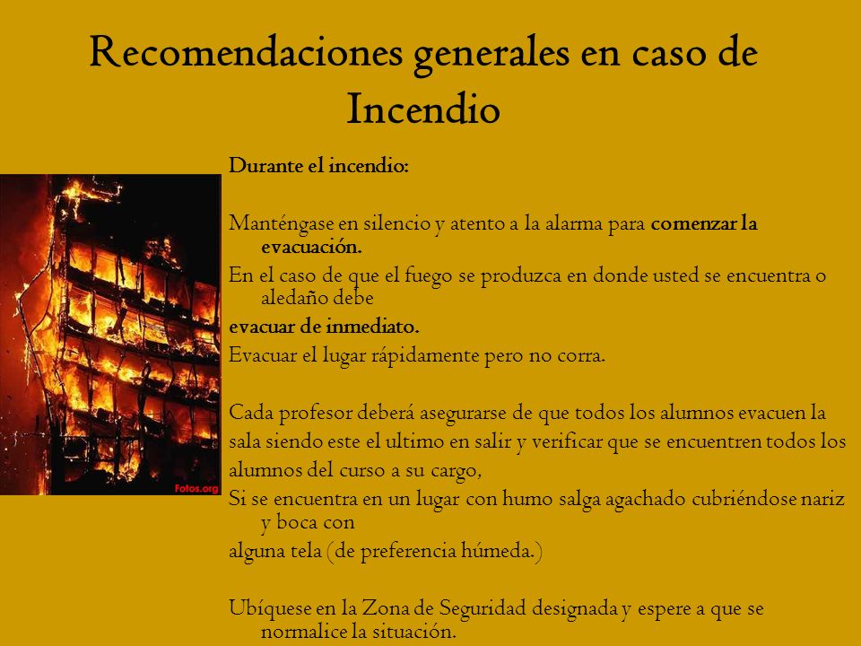 Recomendaciones generales en caso de Incendio