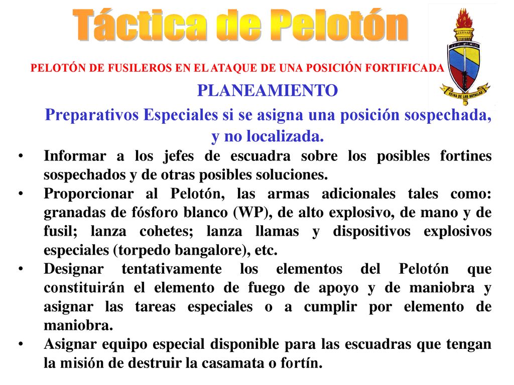 PELOTÓN DE FUSILEROS EN EL ATAQUE DE UNA POSICIÓN FORTIFICADA