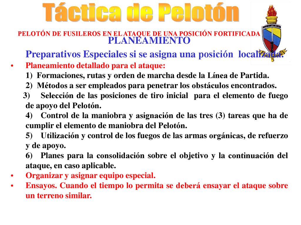 PELOTÓN DE FUSILEROS EN EL ATAQUE DE UNA POSICIÓN FORTIFICADA