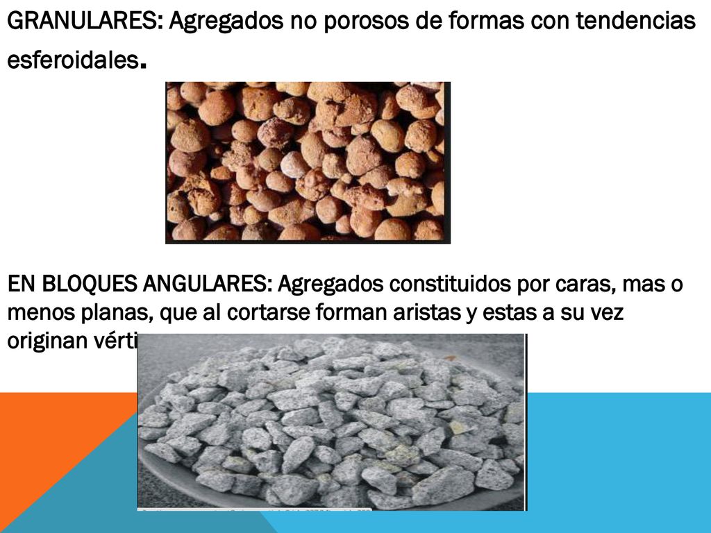 GRANULARES: Agregados no porosos de formas con tendencias esferoidales.