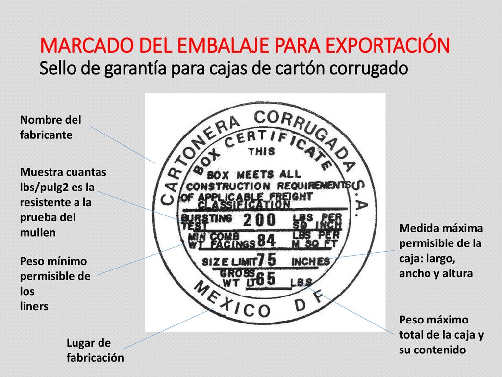 MARCADO DEL EMBALAJE PARA EXPORTACIÓN Sello de garantía para cajas de cartón corrugado