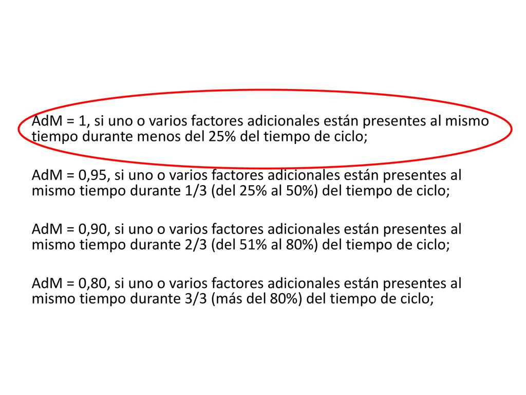 AdM = 1, si uno o varios factores adicionales están presentes al mismo tiempo durante menos del 25% del tiempo de ciclo;