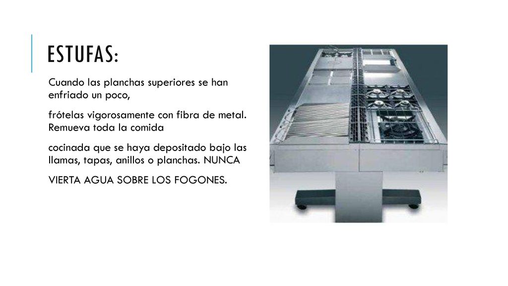 ESTUFAS: Cuando las planchas superiores se han enfriado un poco,