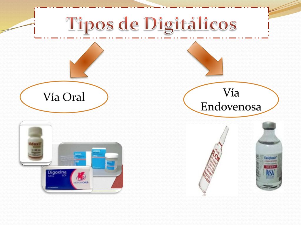 Tipos de Digitálicos Vía Oral Vía Endovenosa