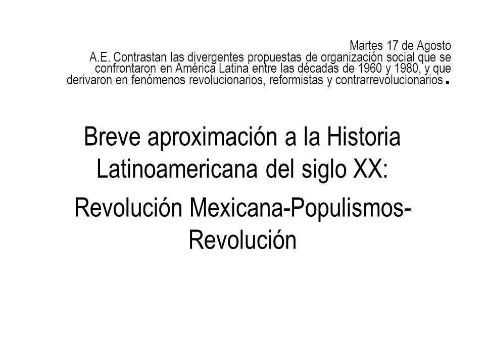 Breve aproximación a la Historia Latinoamericana del siglo XX:
