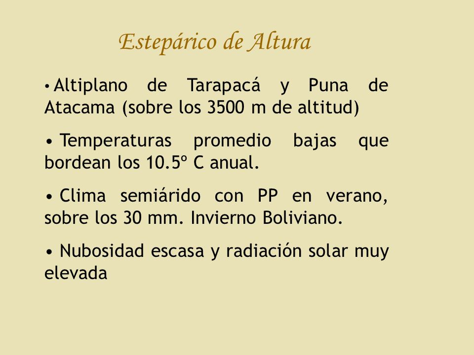 Estepárico de Altura Altiplano de Tarapacá y Puna de Atacama (sobre los 3500 m de altitud)