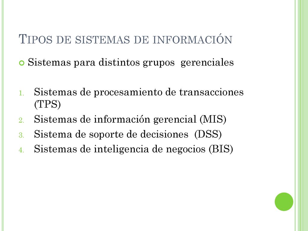 Tipos de sistemas de información