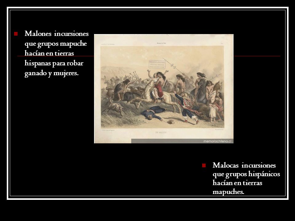 Malones incursiones que grupos mapuche hacían en tierras hispanas para robar ganado y mujeres.