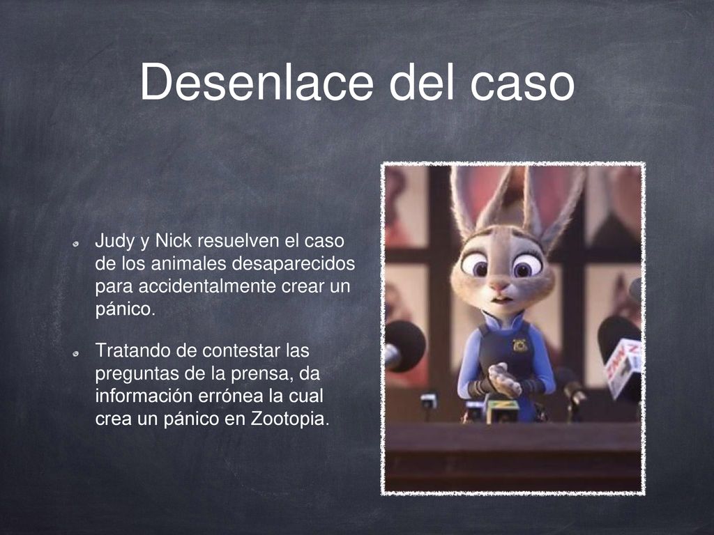 Desenlace del caso Judy y Nick resuelven el caso de los animales desaparecidos para accidentalmente crear un pánico.