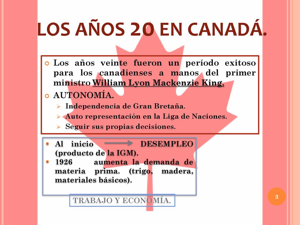 LOS AÑOS 20 EN CANADÁ. Los años veinte fueron un período exitoso para los canadienses a manos del primer ministro William Lyon Mackenzie King.