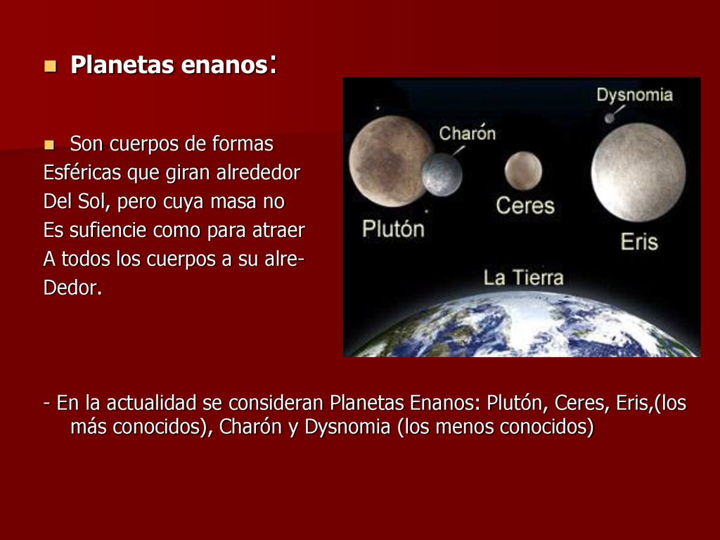 Planetas enanos: Son cuerpos de formas Esféricas que giran alrededor