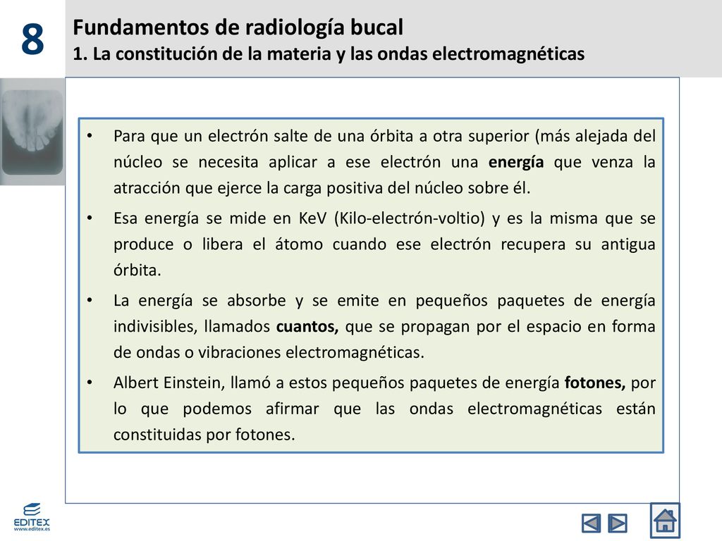 8 Fundamentos de radiología bucal 1. La constitución de la materia y las ondas electromagnéticas.