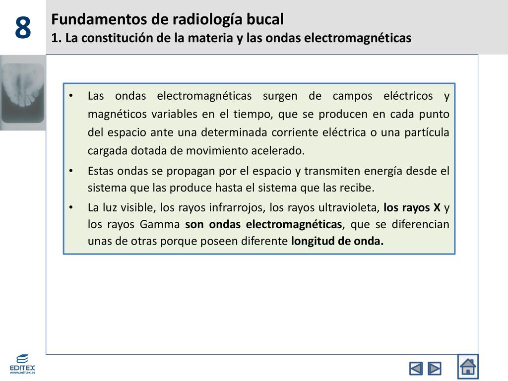 8 Fundamentos de radiología bucal 1. La constitución de la materia y las ondas electromagnéticas.