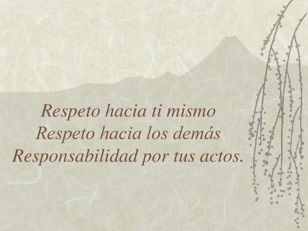 Respeto hacia ti mismo Respeto hacia los demás Responsabilidad por tus actos.