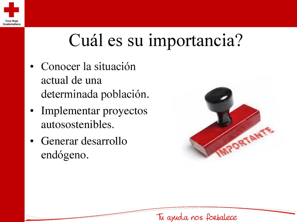 Cuál es su importancia Conocer la situación actual de una determinada población. Implementar proyectos autosostenibles.