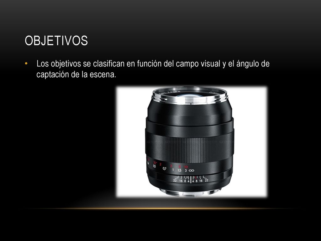 Objetivos Los objetivos se clasifican en función del campo visual y el ángulo de captación de la escena.