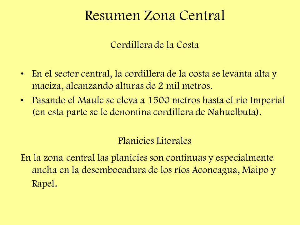 Resumen Zona Central Cordillera de la Costa