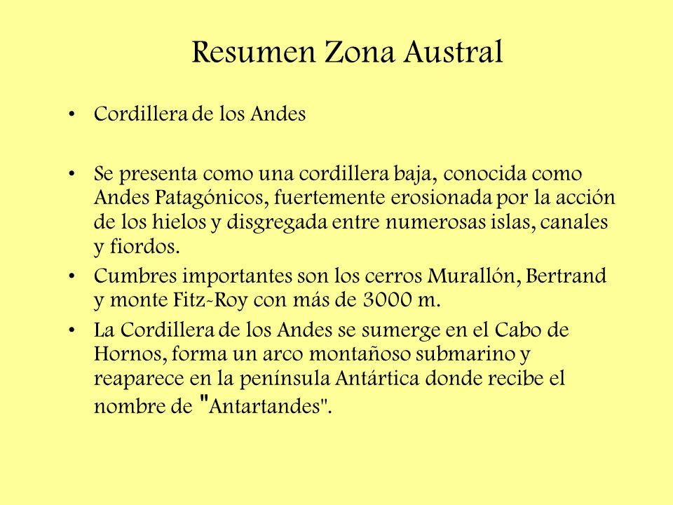Resumen Zona Austral Cordillera de los Andes