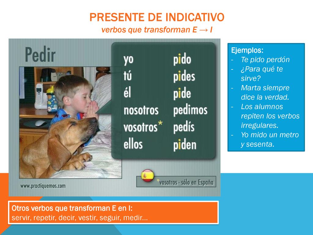 Presente de Indicativo verbos que transforman E → I