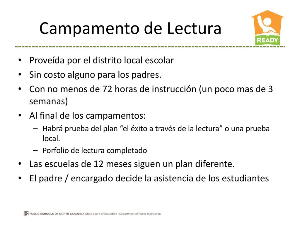 Campamento de Lectura Proveída por el distrito local escolar