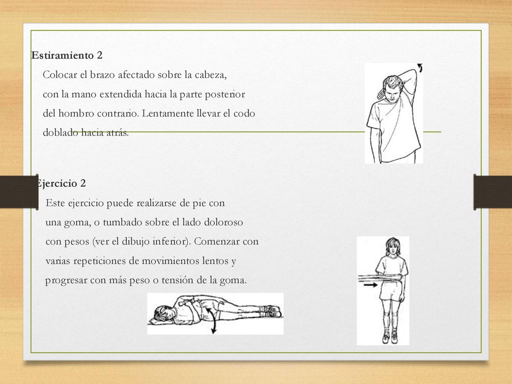 Estiramiento 2 Colocar el brazo afectado sobre la cabeza, con la mano extendida hacia la parte posterior.