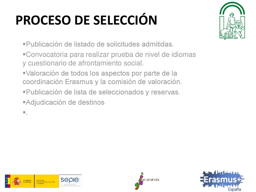 Proceso de selección Publicación de listado de solicitudes admitidas.