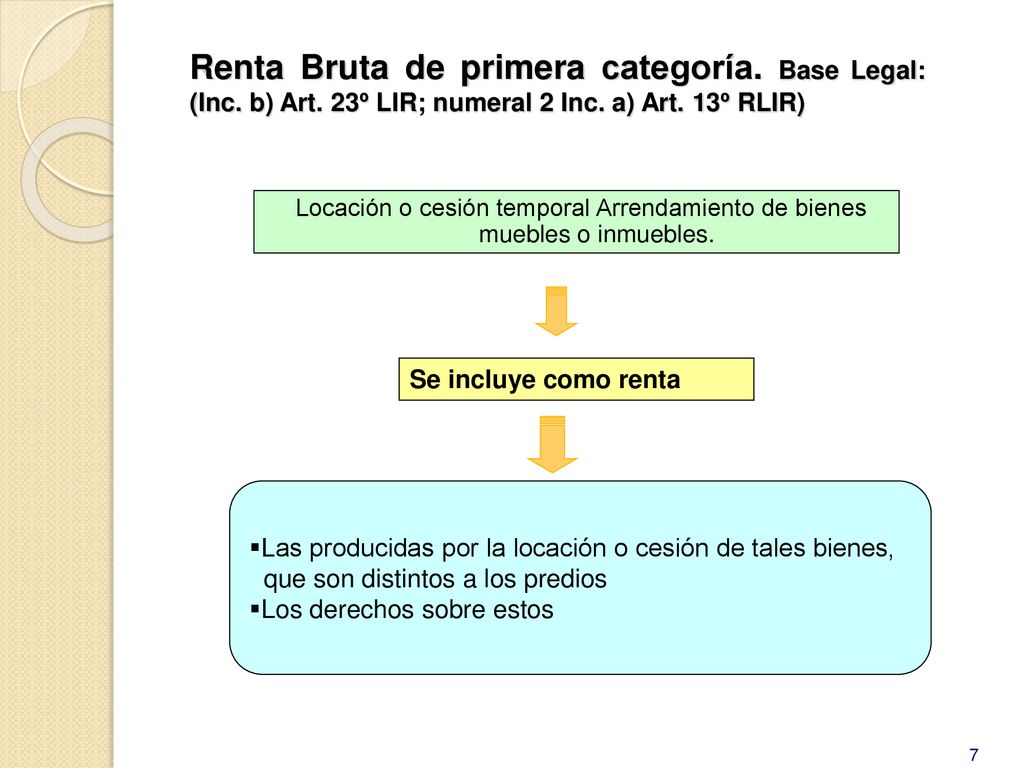 Renta Bruta de primera categoría. Base Legal: (Inc. b) Art