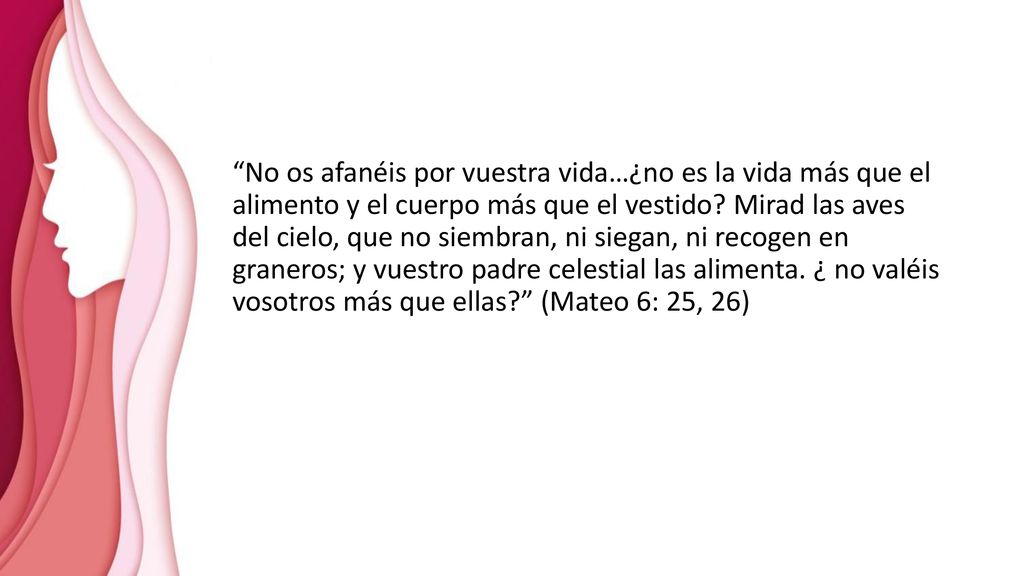 No os afanéis por vuestra vida…¿no es la vida más que el alimento y el cuerpo más que el vestido.