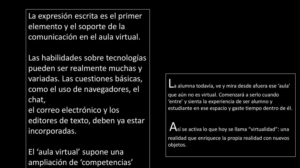 La expresión escrita es el primer elemento y el soporte de la comunicación en el aula virtual.