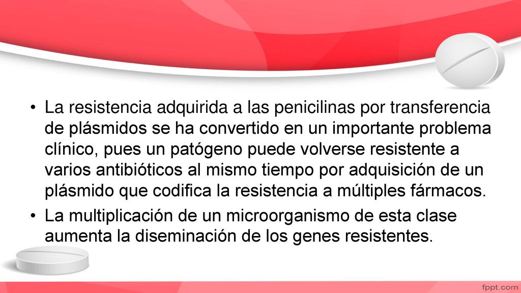 La resistencia adquirida a las penicilinas por transferencia de plásmidos se ha convertido en un importante problema clínico, pues un patógeno puede volverse resistente a varios antibióticos al mismo tiempo por adquisición de un plásmido que codifica la resistencia a múltiples fármacos.