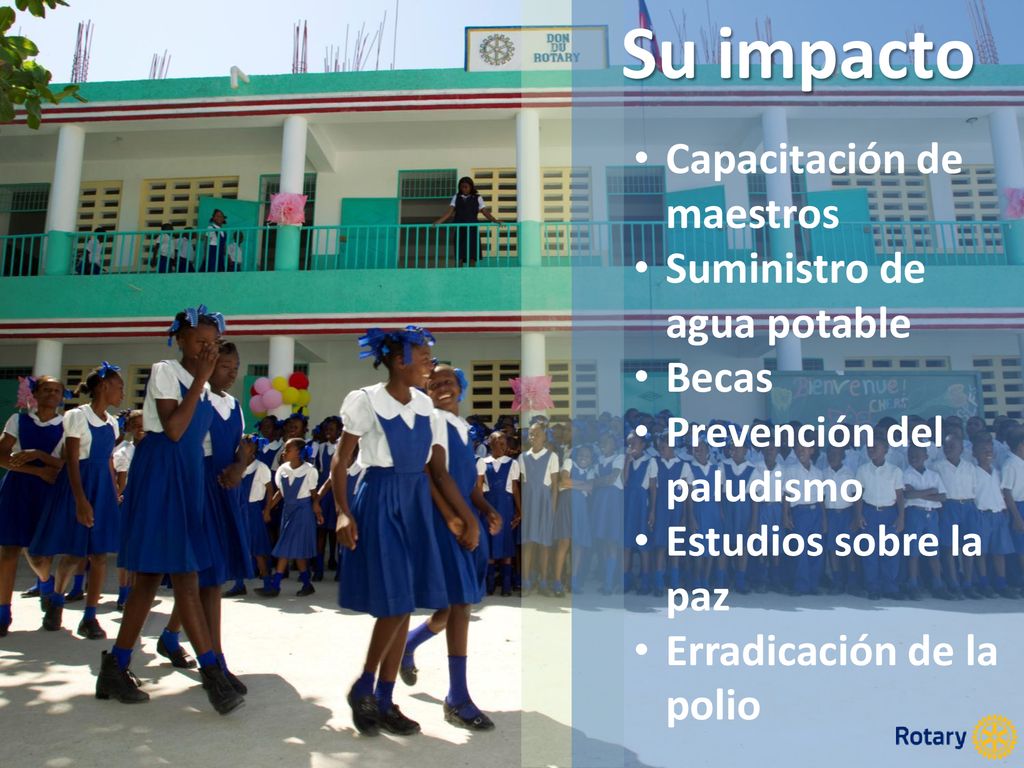 Su impacto Capacitación de maestros Suministro de agua potable Becas