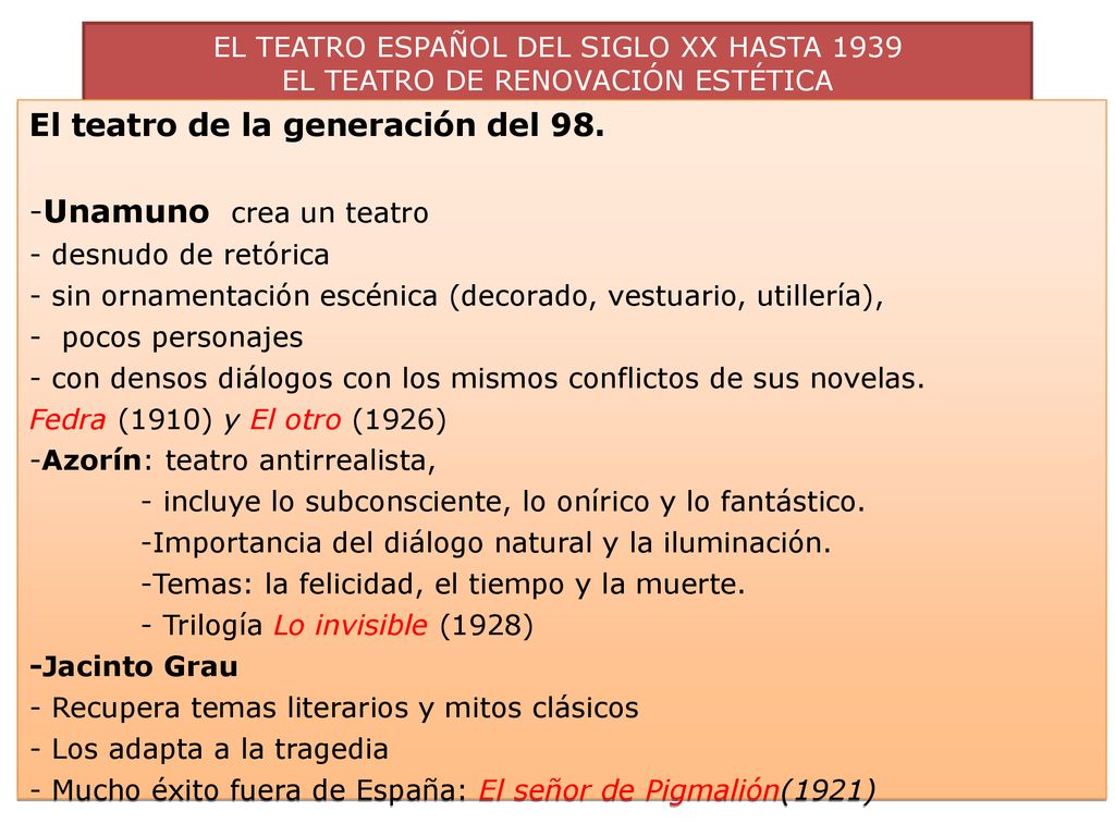 El teatro de la generación del 98. Unamuno crea un teatro