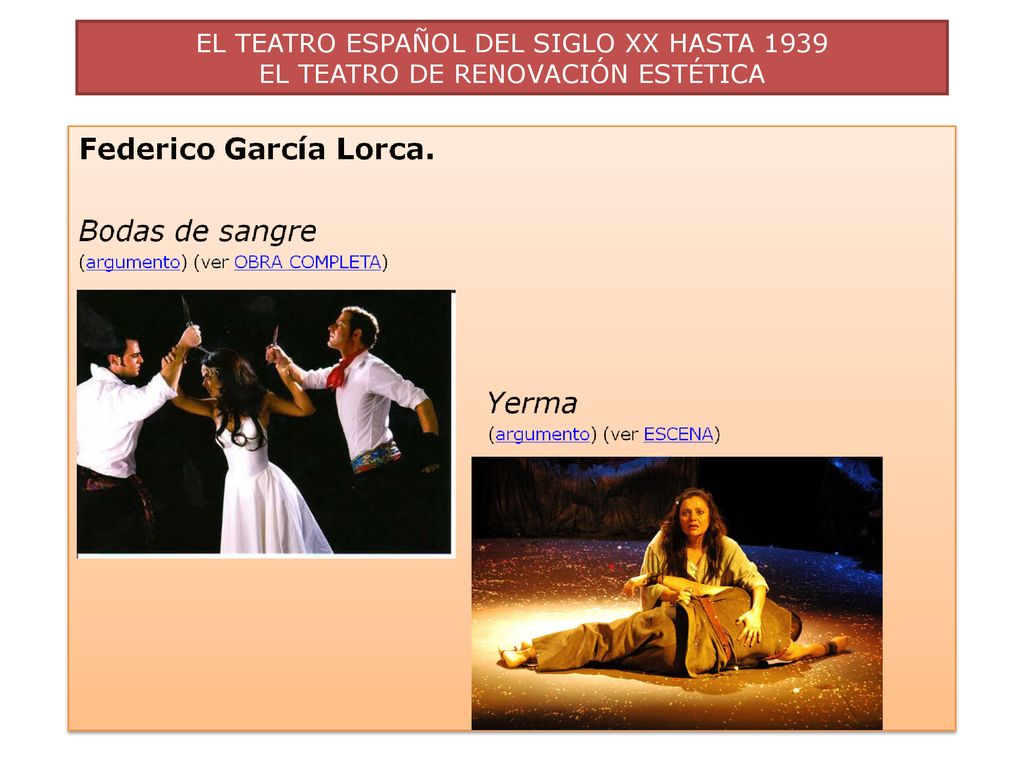 EL TEATRO ESPAÑOL DEL SIGLO XX HASTA 1939 EL TEATRO DE RENOVACIÓN ESTÉTICA