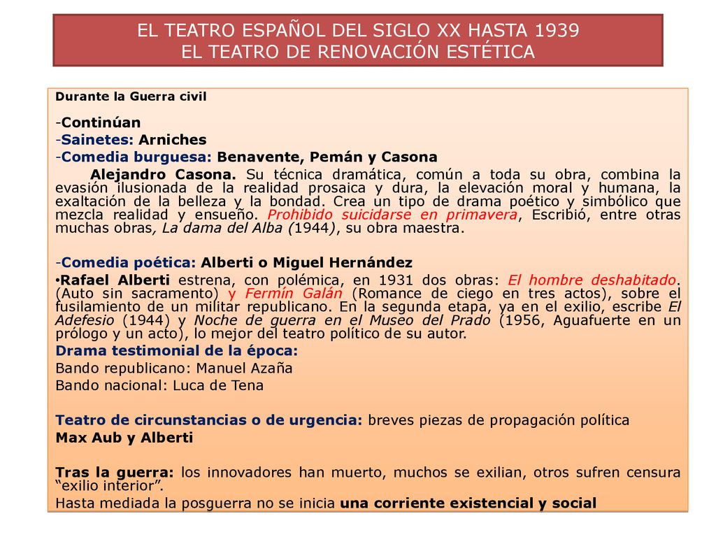EL TEATRO ESPAÑOL DEL SIGLO XX HASTA 1939 EL TEATRO DE RENOVACIÓN ESTÉTICA