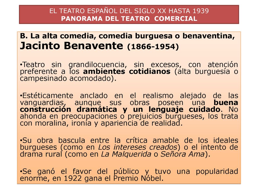 EL TEATRO ESPAÑOL DEL SIGLO XX HASTA 1939 PANORAMA DEL TEATRO COMERCIAL