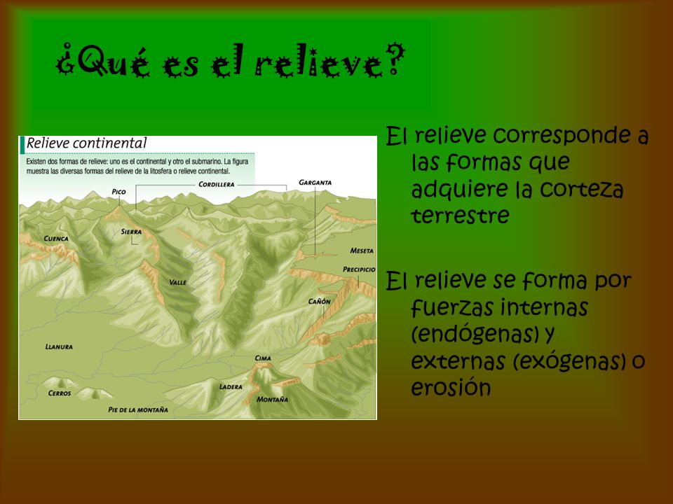 ¿Qué es el relieve El relieve corresponde a las formas que adquiere la corteza terrestre.