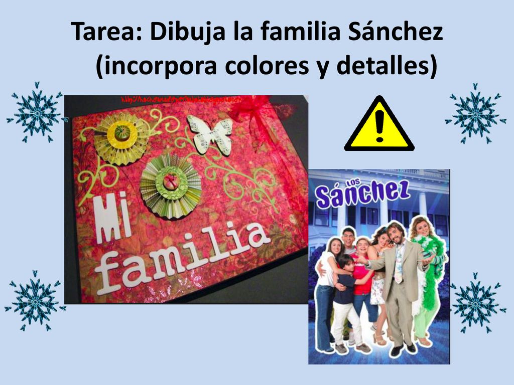 Tarea: Dibuja la familia Sánchez (incorpora colores y detalles)