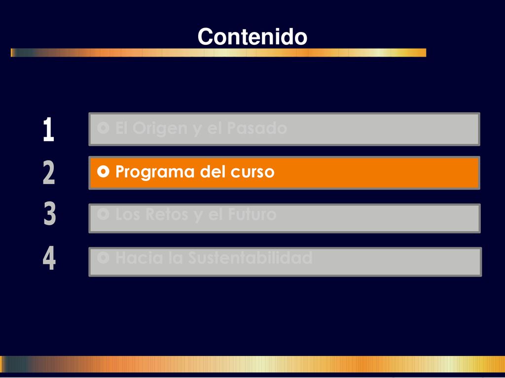 Contenido  El Origen y el Pasado  Programa del curso