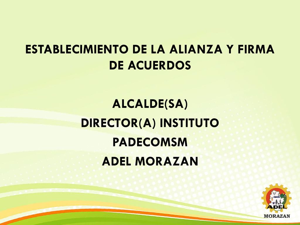 ESTABLECIMIENTO DE LA ALIANZA Y FIRMA DE ACUERDOS ALCALDE(SA) DIRECTOR(A) INSTITUTO PADECOMSM ADEL MORAZAN