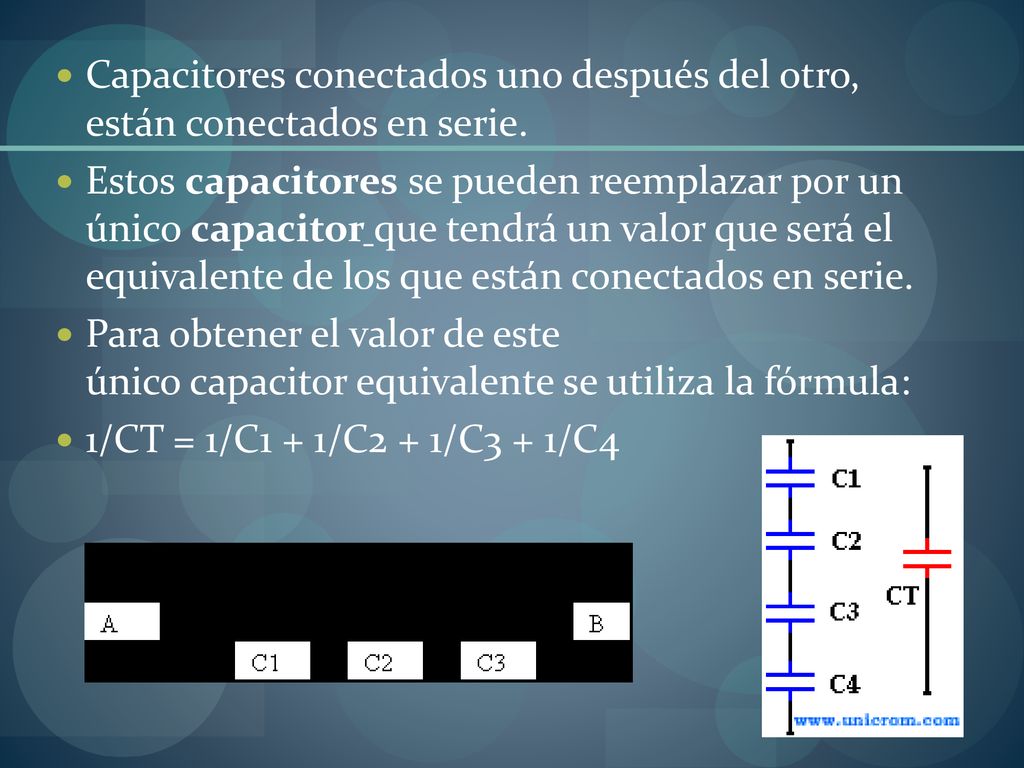 Capacitores conectados uno después del otro, están conectados en serie.